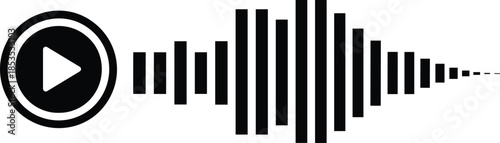 Audio playback icon with play button and sound wave visualization representing music, voice, podcast, or media control