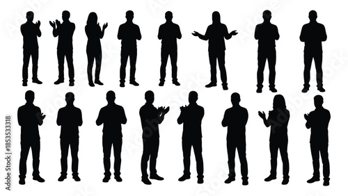 Collection of diverse people in various poses depicted as a black silhouette