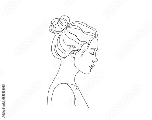 Continuous Line Drawing of Beautiful Woman potrait. Pretty woman potrait simpe outline illustration.