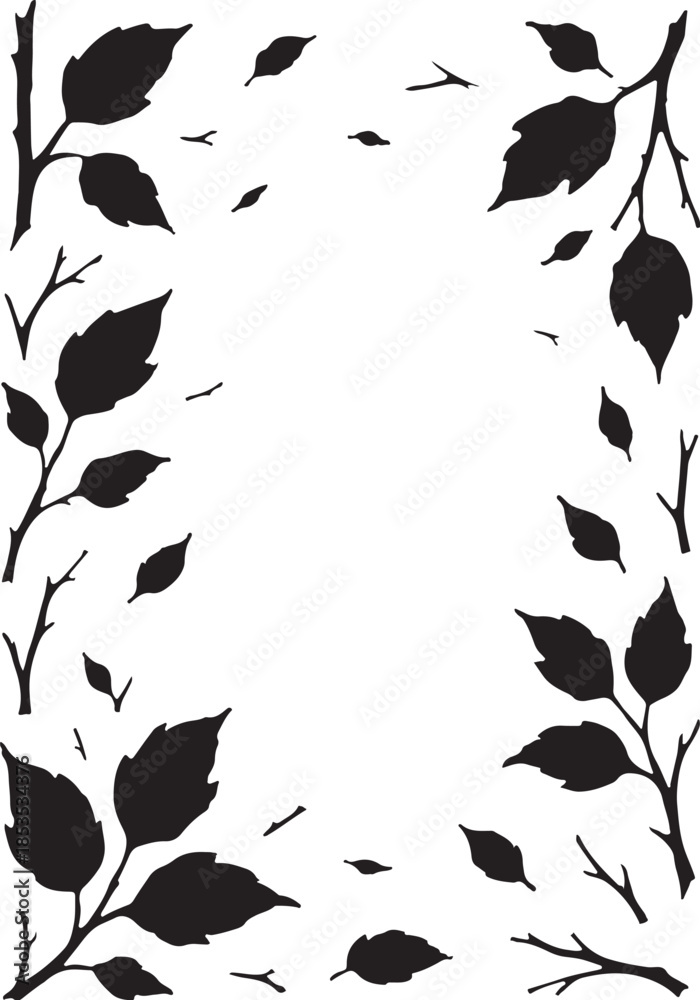 Ταπετσαρία Arching Branch Botanical Frame One-Sided Curve Dry Foliage Silhouette