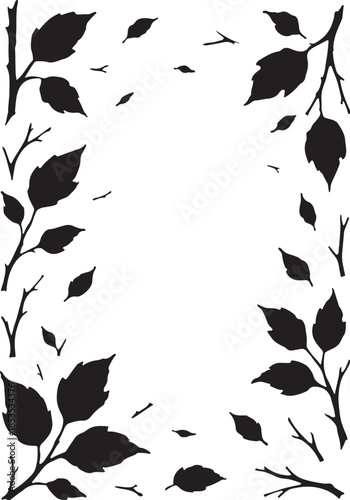 Bilde på lerret Arching Branch Botanical Frame One-Sided Curve Dry Foliage Silhouette