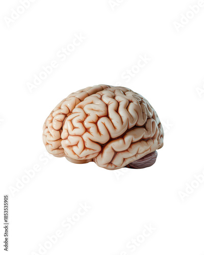 Realistic Human Brain Anatomy 3D Illustration, Detailed Cerebral Cortex Model Isolated on Transparent Background for Medical Science and Education Concept