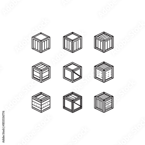 Shipping crate line art wooden cargo container drawing