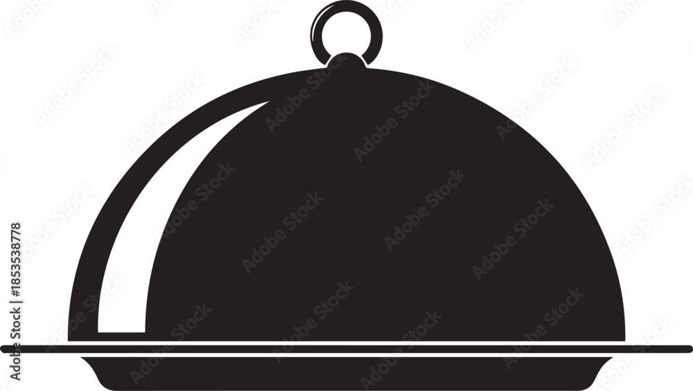 Obraz premium Covered serving dish or cloche or food dome icon silhouette vector black on a white background