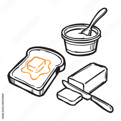 Hand drawn Breakfast Bread and Spread Doodle