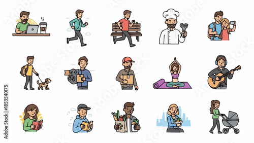 Collection of Diverse People Engaged in Various Activities and Professions.