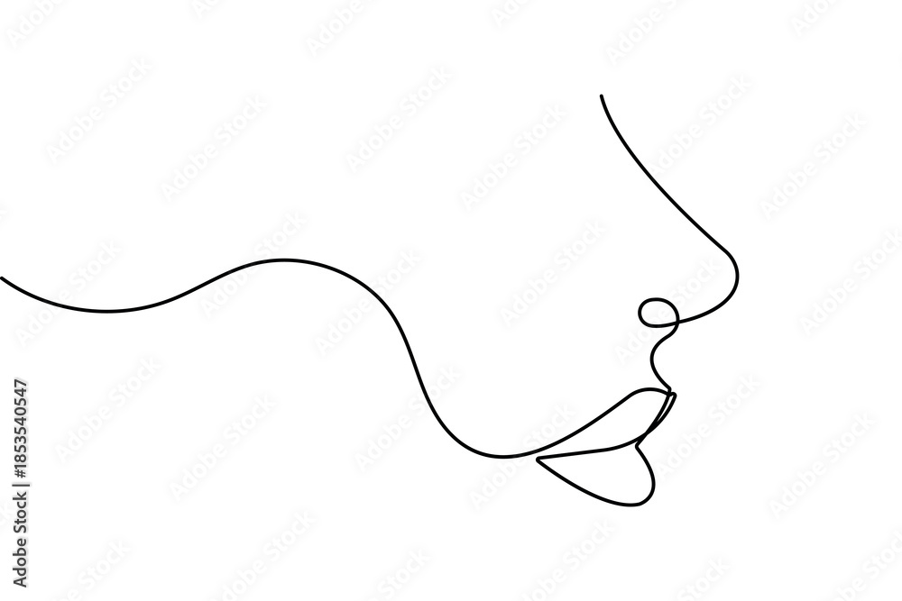 Obraz premium Nose and lips continuous one line drawing minimalist vector illustration