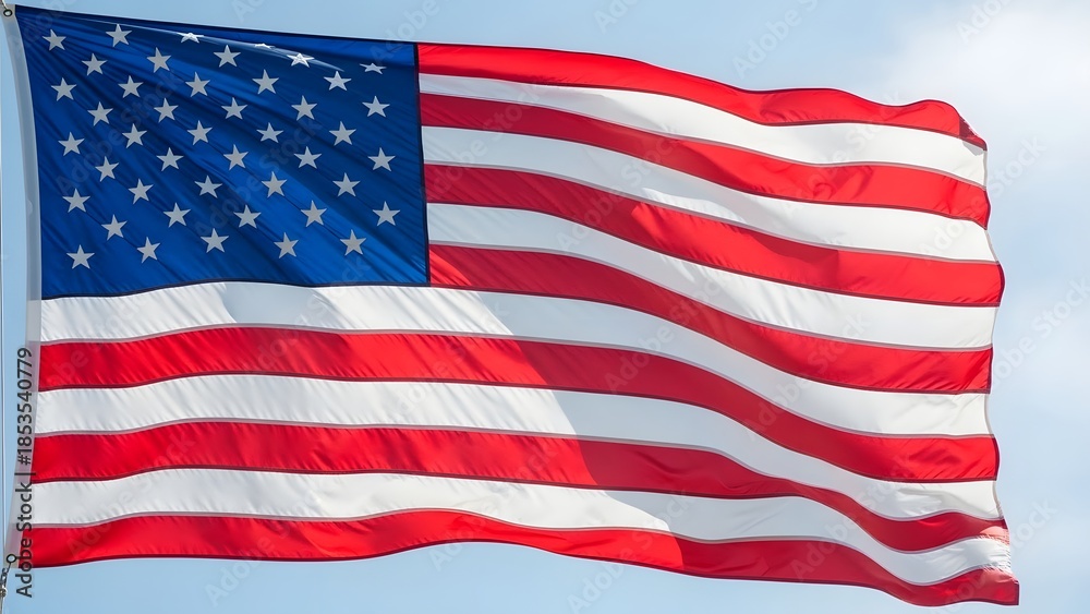 Fototapeta premium Waving american flag against blue sky background