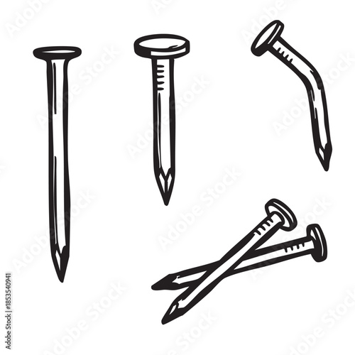 Hand Drawn Various Nails Construction Doodle