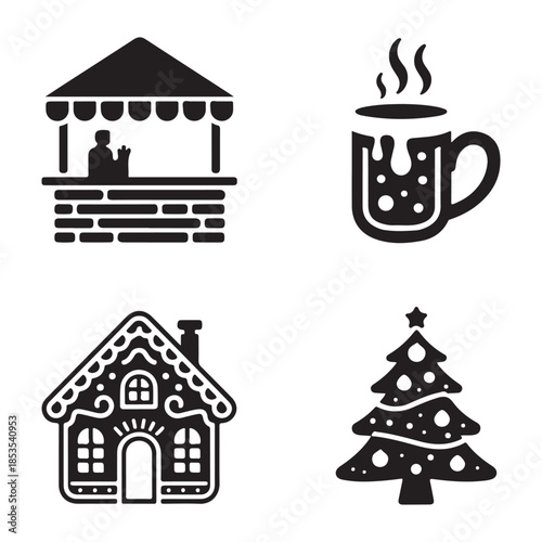 Christmas holiday winter icon set silhouette vector design
