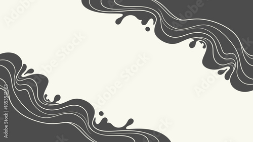 Abstract flowing waves, dark gray and cream background, minimalist design