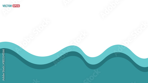 Abstract Ocean Waves Background, Blue Green Fluid Layers, Minimalist Design