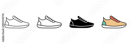 Set of minimalist sneakers icons with transparent background, depicting athletic footwear for fashion, sports, casual wear, and lifestyle, vector illustration