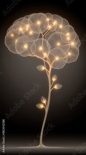 Radiant tree glowing leaves brilliant lights dark tree bathed in soft ethereal glow its leaves and branches adorned with brilliant lights against dark background