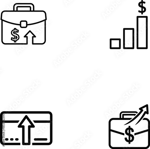 Financial icons including briefcase graph credit card and wallet
