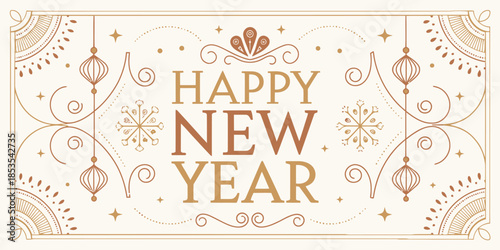 Golden Happy New Year festive greeting card with elegant ornaments