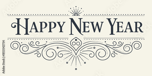 Elegant Happy New Year celebration card with decorative design