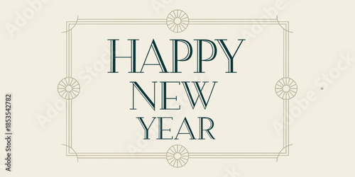 Elegant Happy New Year celebration card with decorative border