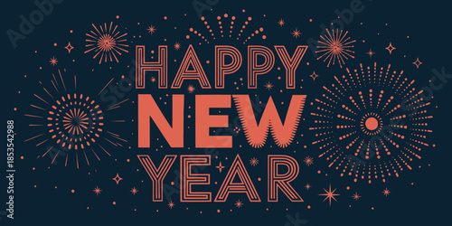 Vibrant Happy New Year celebration with fireworks and sparkles
