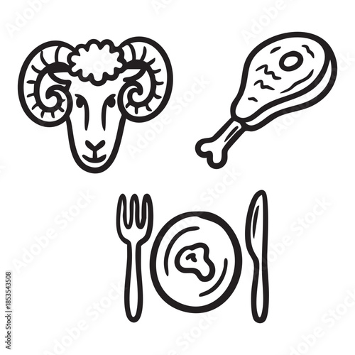 Hand drawn Meat cuts protein food kitchen outline icon