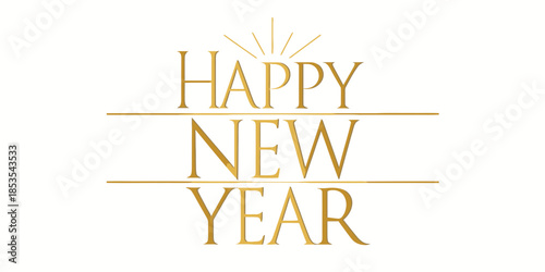 Golden Happy New Year text on white background