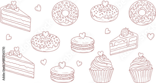 Cute Hand-drawn Desserts with Hearts for Sweet Celebrations