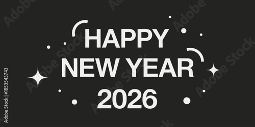Clean corporate-style greeting with “Happy New Year” text, modern flat vector look, sharp typography, minimal elegant layout, subtle festive accents on simple background