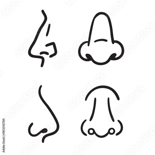 Hand drawn Human nose shapes anatomy outline icon set