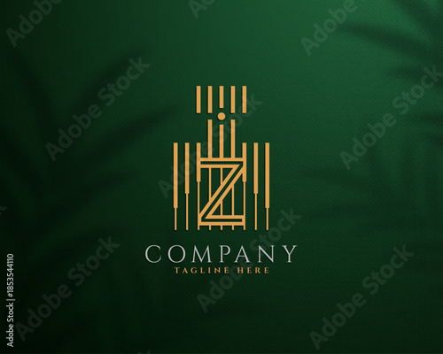 luxury golden logo template on dark green background with perfume logo 
