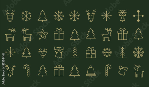 Set of Christmas minimalist geometric elements. Xmas abstract simple icons in line style
