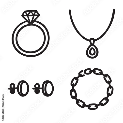 Hand Drawn Jewelry accessories necklace ring bracelet icon