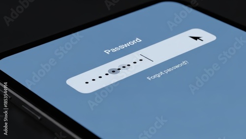 Digital screen showing password input field with black dots, blue background, and cursor interaction. Cybersecurity, login interfaces, tech tutorials, and authentication concepts.