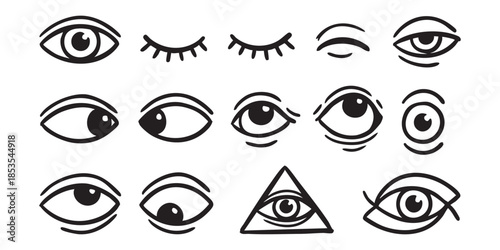 Hand-drawn icon set of Eyes & facial features