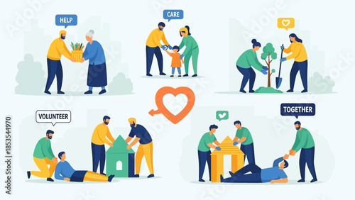 Community help and volunteering concept, people caring for each other, teamwork, charity