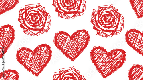 Charming Red Roses and Hearts Pattern for Romantic Designs