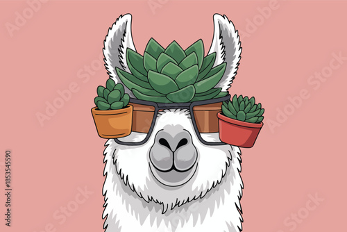 Vector illustration of a vintage cartoon cactus and pineapple character design featuring a stylized animal face mask and holiday decoration art