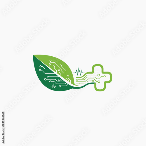 Digital health and nature a leaf combined with a medical cross symbol