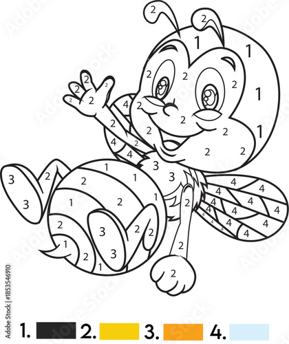 Black and White Cartoon Bee Character.