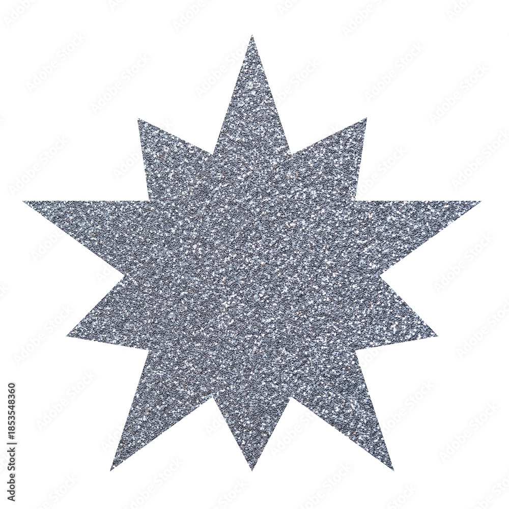 Obraz premium Silver glitter ten pointed star. Shiny decorative decagram for holiday
