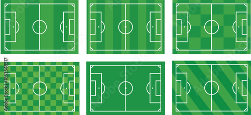 Football and Soccer Field Vector Illustration – Green and Outline Pitch Design, Stadium Layout, Match and League Scheme Icon SetWeb