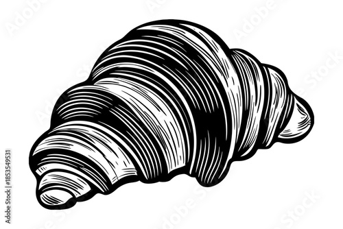 realistic luxury flat croissant illustration, golden flaky layers with subtle highlights, smooth flat shading preserving realistic volume, elegant French bakery style, isolated on white background