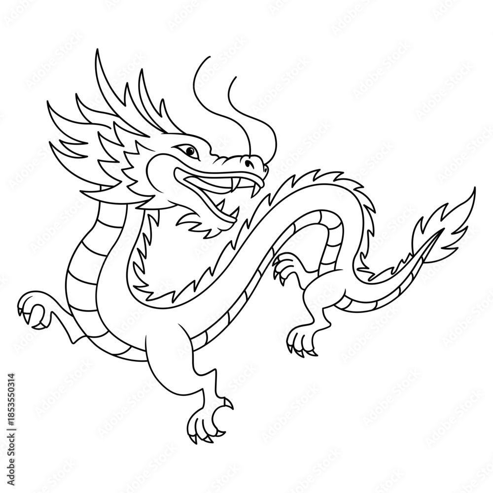 Naklejka premium Traditional Chinese Dragon Dance Performance Outline Illustration