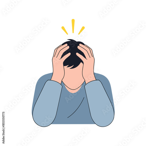 Man holding head in distress with stress lines above him  