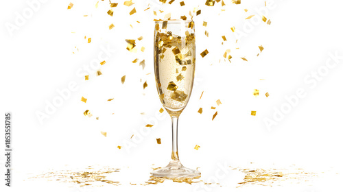 Wallpaper Mural A crystal flute captures a celebratory toast as golden champagne liquid pours with fizz and bubbles, creating a bubbly beverage perfect for a New Year anniversary or holiday party Torontodigital.ca