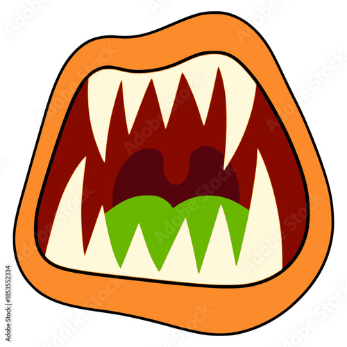 cartoon monster mouth jaw beast creature flat color vector illustration template design