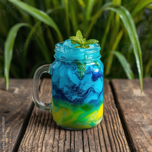 Refreshing blue mocktail in a mason jar