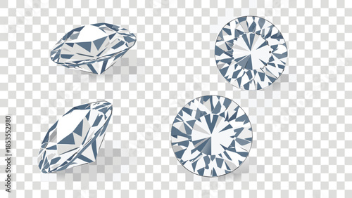 Four Radiant Diamonds in Various Shapes Isolated on Transparent Background
