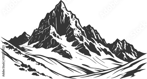 Majestic Mountain Range Silhouette Snow Capped Peaks Nature Landscape Illustration