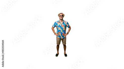 Man ready for vacation wearing Hawaiian shirt