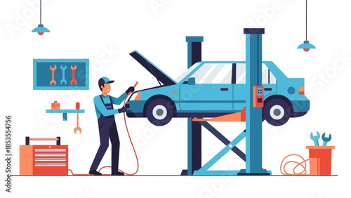 Mechanic working on a car inside a garage
